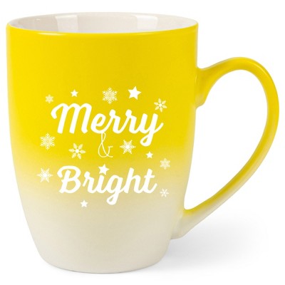 Elanze Designs Merry & Bright Two Toned Ombre Matte Yellow and White 12 ounce Ceramic Stoneware Coffee Cup Mug