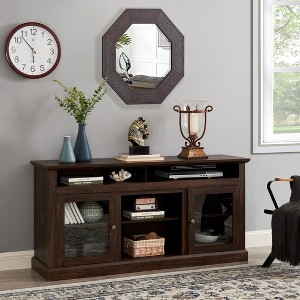 TIRAMISUBEST Entertainment Center Farmhouse TV Cabinet Media Console Table with Glass Doors,Modern TV Stand for up to 65 Inch TVs - 1 of 4