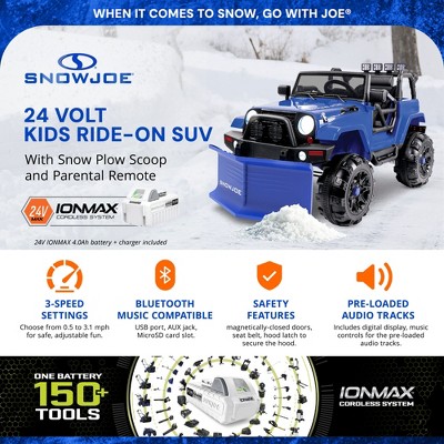 Blue 24-Volt Kids Ride-On SUV with Snow Plow and Remote