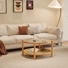 Zeus & Ruta Modern Round 2-Tier Coffee Table with Glass Top & Rattan Storage Shelf, Natural - 3 of 4