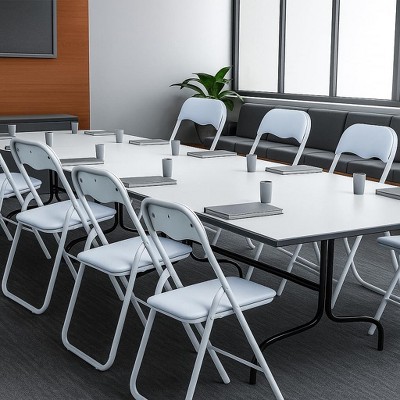 White Folding Chairs 4 Pack with Cushion, Portable Metal Stackable Chairs for Indoor Outdoor Events