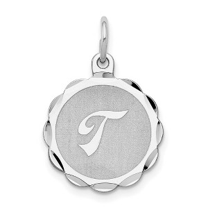 Black Bow Jewelry Sterling Silver, Sarah Collection 15mm Brocaded Disc Initial T Pendant - 1 of 4