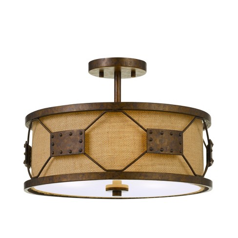 Ragusa Metal 2 In 1 Pendant Semi Flush Mount Fixture With Burlap