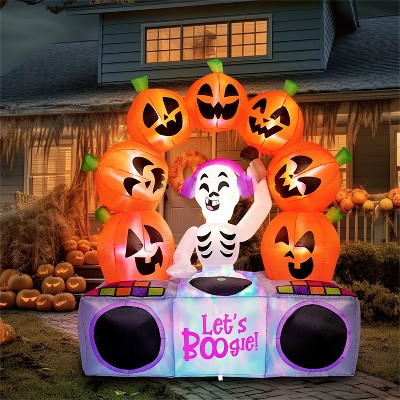 Joyfy 6FT Tall Halloween Inflatable Outdoor Decoration, Inflatable Skeleton Pumpkins with Colorful LEDs and Music for Halloween Yard Garden Lawn Decor