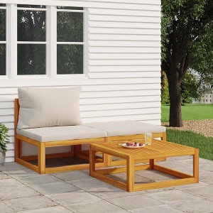 vidaXL 3 Piece Patio Lounge Set with Cushions Solid Wood Acacia - 1 of 4