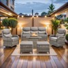 Buenhomino 7 Pieces Patio Furniture Sets with Fire Pit Table, Wicker High Back Outdoor Swivel Rocking Chairs Set with 3-Seat Couch, Ottomans and Table - 3 of 4