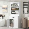 MAYEERTY White Bathroom Cabinet 4 Doors Drawers Adjustable Shelf 6 Open Shelves MDF Combo - 3 of 4