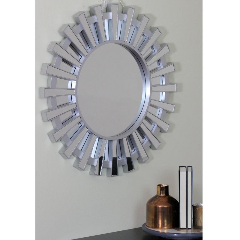 Northlight 25.5" Matte Silver Sunburst Round Wall Mirror, 2 of 4
