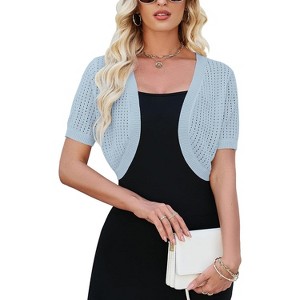 Womens Short Sleeve Shrug Cardigan Bolero Lightweight Open Front Knit Sweater Cardigans Shrug for Dress - 1 of 4