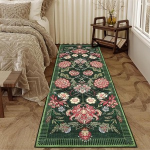 Washable Floral Rug, Soft Non-Slip, Low Pile, Stain Resistant—Ideal for Living Room, Bedroom, Dining, Office - 1 of 4