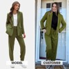 EXLURA Women's Business One Button Blazer Jacket High Elastic Waist Pant Suit Set Casual Loose 2 Piece Suits Office Work - 2 of 4