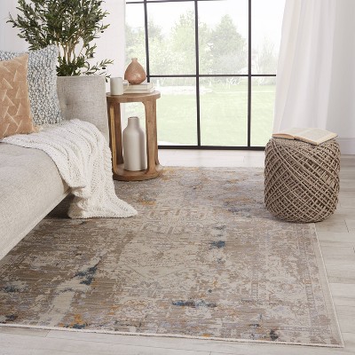 Gray and Gold Medallion Synthetic Rectangular Area Rug 8'10"x12'7"
