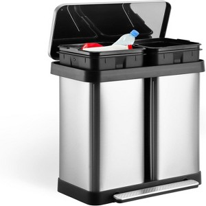 GustoWave 16 Gallon/30L+30L Double Compartment , Stainless Steel Kitchen Garbage Can - 1 of 4