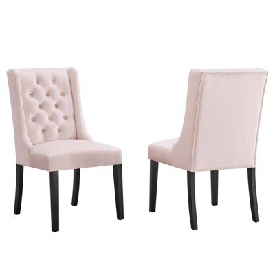 Baronet Pink Velvet Upholstered High Back Side Chairs with Wood Legs