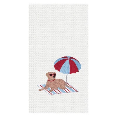 C&F Home Beach Bum Dog Embroidered Cotton Waffle Weave Kitchen Towel