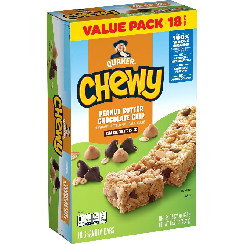 Quaker Chewy Peanut Butter Chocolate Chip Granola Bars - 15.2oz/18ct, 1 of 10