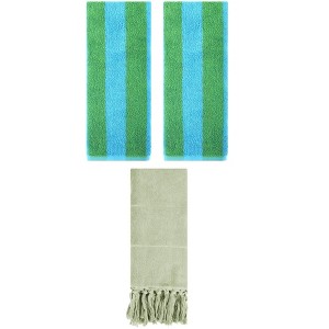 REGALWOVEN 3 Packs Striped and Solid Tassels Absorbent Soft Cotton Hand Towel for Bathroom - 1 of 4