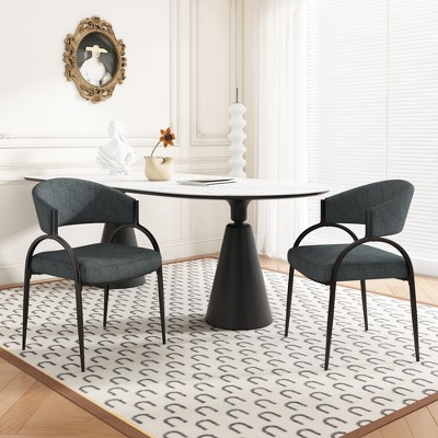 Christopher Knight Home Hayden Upholstered Armrest Dining Chairs with Metal Legs (Set of 2)