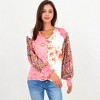 Anna-Kaci Women's Mixed Print Button Down Blouse With Long Puff Sleeves - 2 of 4