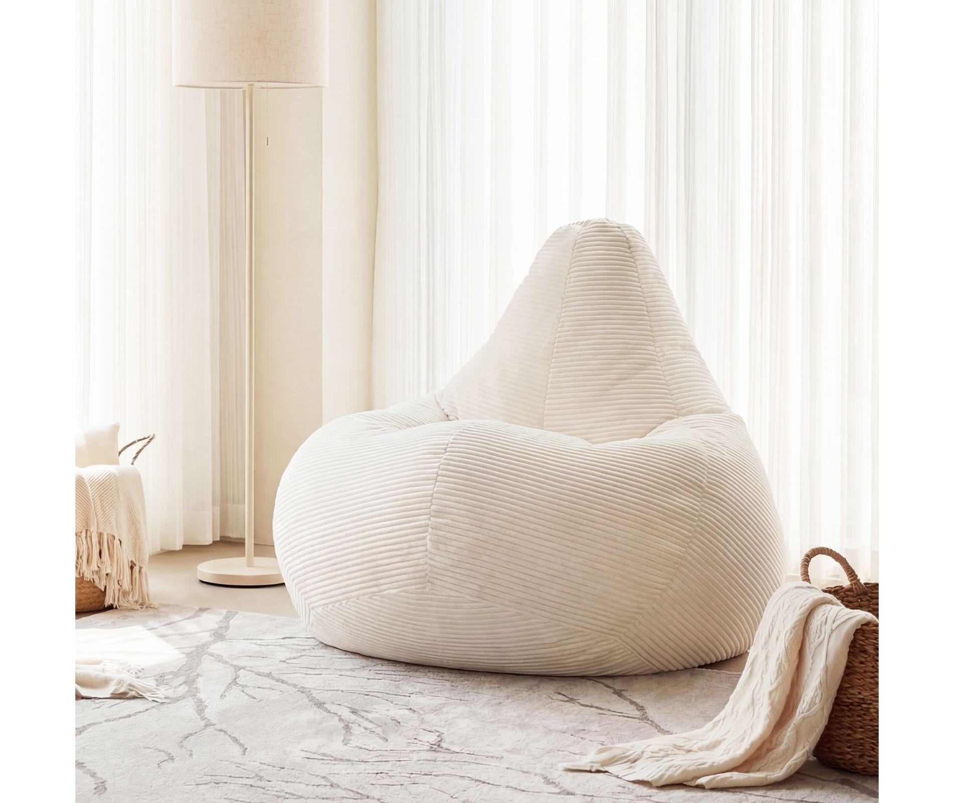 Costway Bean Bag Chair for Adults with Skin-friendly Corduroy Cover & Soft Sponge Filling Blue/ Dark Gray/ Light Gray/ Pink/ Beige