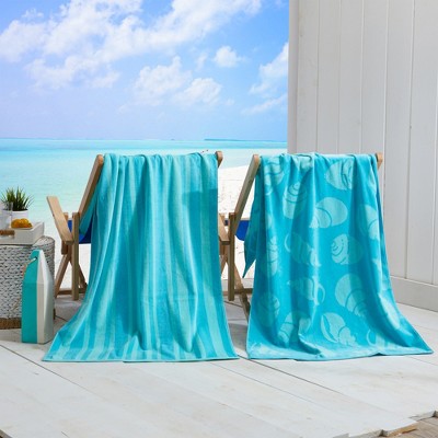2pk 30" x 60" Print and Stripe Cotton Beach Towels - Great Bay Home