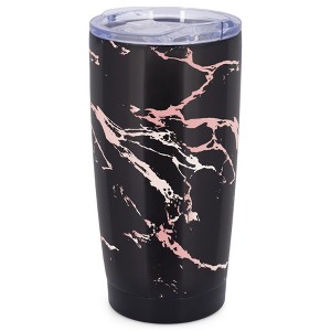 Elanze Designs 20 oz Stainless Steel On the Go Insulated Travel Tumbler With Push Top Lid, Blush Pink Marble Print Black - 1 of 4
