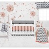 Bacati - Ikat Dots Stripes Coral Gray 10 pc Crib Set with Long Rail Guard Cover & 4 Muslin Swaddling Blankets - 2 of 4
