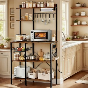 GDFStudio Elenor 32" Rustic Adjustable Feet Bakers Rack with 3 Outlets and 2 Ports - 1 of 4