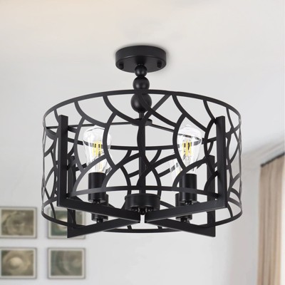 PAKOKULA Farmhouse 4-Light Black Industrial Drum Semi-Flush Mount