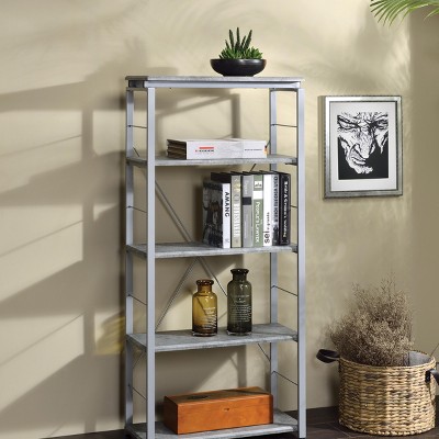INFURNIC Decorative Bookshelf Faux Concrete Metal Frame 4 Open Compartment Storage Modern Etagere Style, Gray, 11"*24"*54"