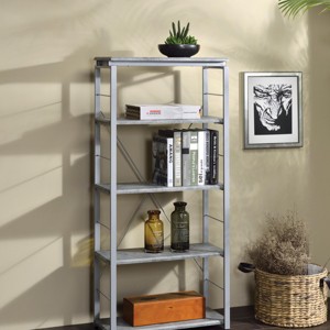 INFURNIC Decorative Bookshelf Faux Concrete Metal Frame 4 Open Compartment Storage Modern Etagere Style, Gray, 11"*24"*54" - 1 of 4