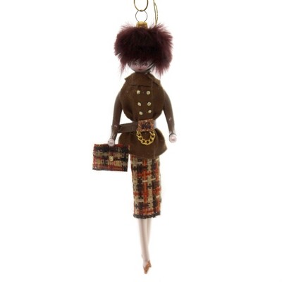 Italian Ornaments 7.0" Victoria In Brown/Orange Skirt Ornament Italian Diva Lady  -  Tree Ornaments