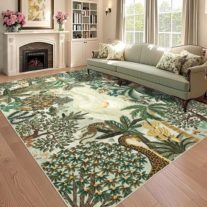 Modern Jungle Area Rug for Living Room Ultra Thin Low Pile Rugs Machine Washable Stain Resistant Non Slip Carpet for Bedroom Kitchen Entryway - 1 of 4