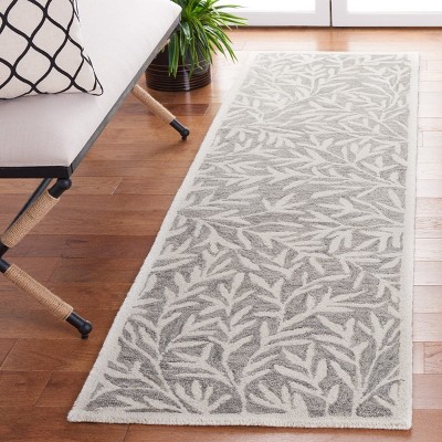 Ivory and Gray Floral Hand-Tufted Wool Runner Rug