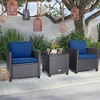 Tangkula 3PCS Outdoor Patio Rattan Conversation Set w/ Beige & Navy Cushion - 2 of 4