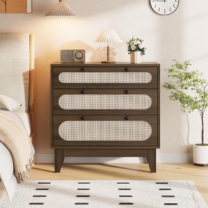 Rattan Nightstand with 3 Drawers, Modern Large Bedside Table Night Stand for Bedroom - 1 of 4