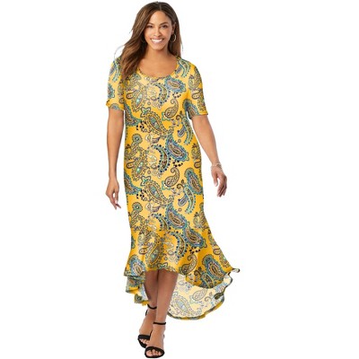 Jessica London Women's Plus Size Stretch Knit Flounce Hem Maxi Dress