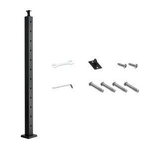 VEVOR Cable Railing Post,42x2x2 Inch Stair Railing Post,with Pre-Drilled 30° Angled Holes, Rail Post with Horizontal and Curved Bracket,1-Pack, Black - 1 of 4