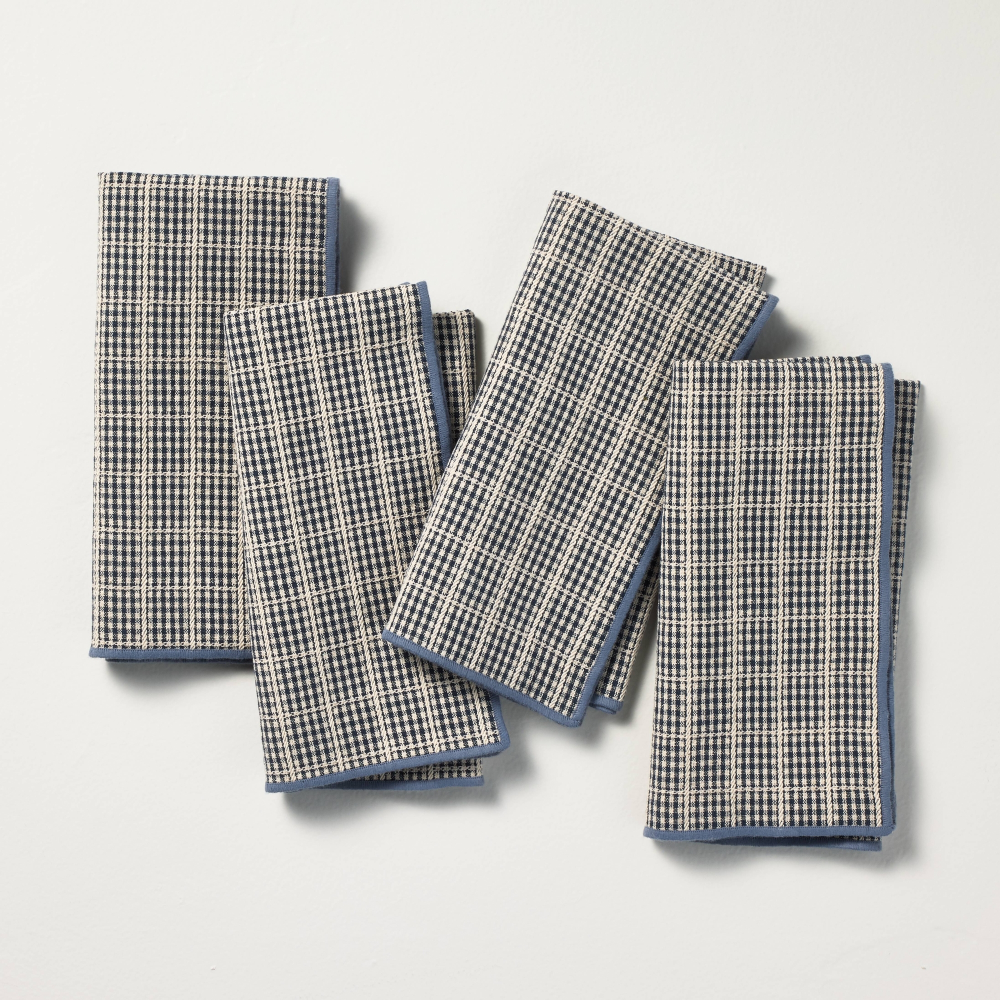 Set of 4 Plaid Cloth Napkins Navy - Hearth & Hand™ with Magnolia