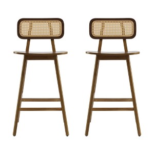 DSVIMOY Counter and Bar Stool Bari Indoor Wood Barstool Set with Walnut Finish for Dining Room, Beige, 38.5"*22.75"*9.25" - 1 of 4