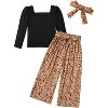 Arshiner Girls Clothing Sets Square Neck Rib Knit Shirts + Stylish Wide Leg Pants + Headband Cute 3pcs Fall Clothes Outfits - 3 of 4