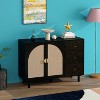 GDFStudio Michael Modern 44.5" Wood and Rattan Storage Cabinet with 2 Doors and 3 Drawers - 2 of 4
