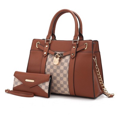 MKF Collection Christine Circular Print Vegan Leather Satchel Bag for Women with Matching Wallet by Mia K
