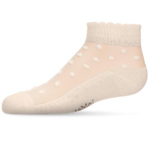 Memoi Sheer Cotton-Blend Flocked Dot Anklet with Scalloped Cuff Latte 4 - 1 of 2