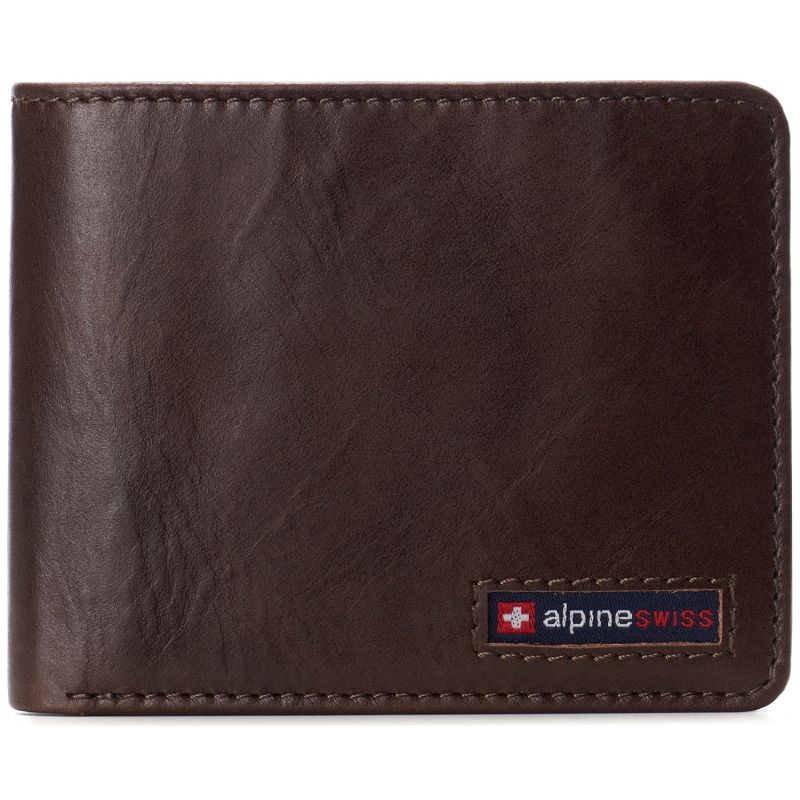 Alpine Swiss Mens RFID Safe Wallet Bifold Passcase Cowhide Leather Billfold Comes in Gift Box, 1 of 7