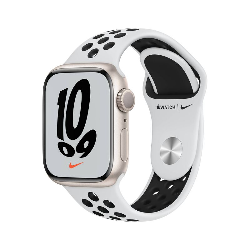 Apple Watch Nike Series 7 GPS, 45mm Starlight Aluminum Case with Pure Platinum/Black Nike Sport Band, 1 of 7