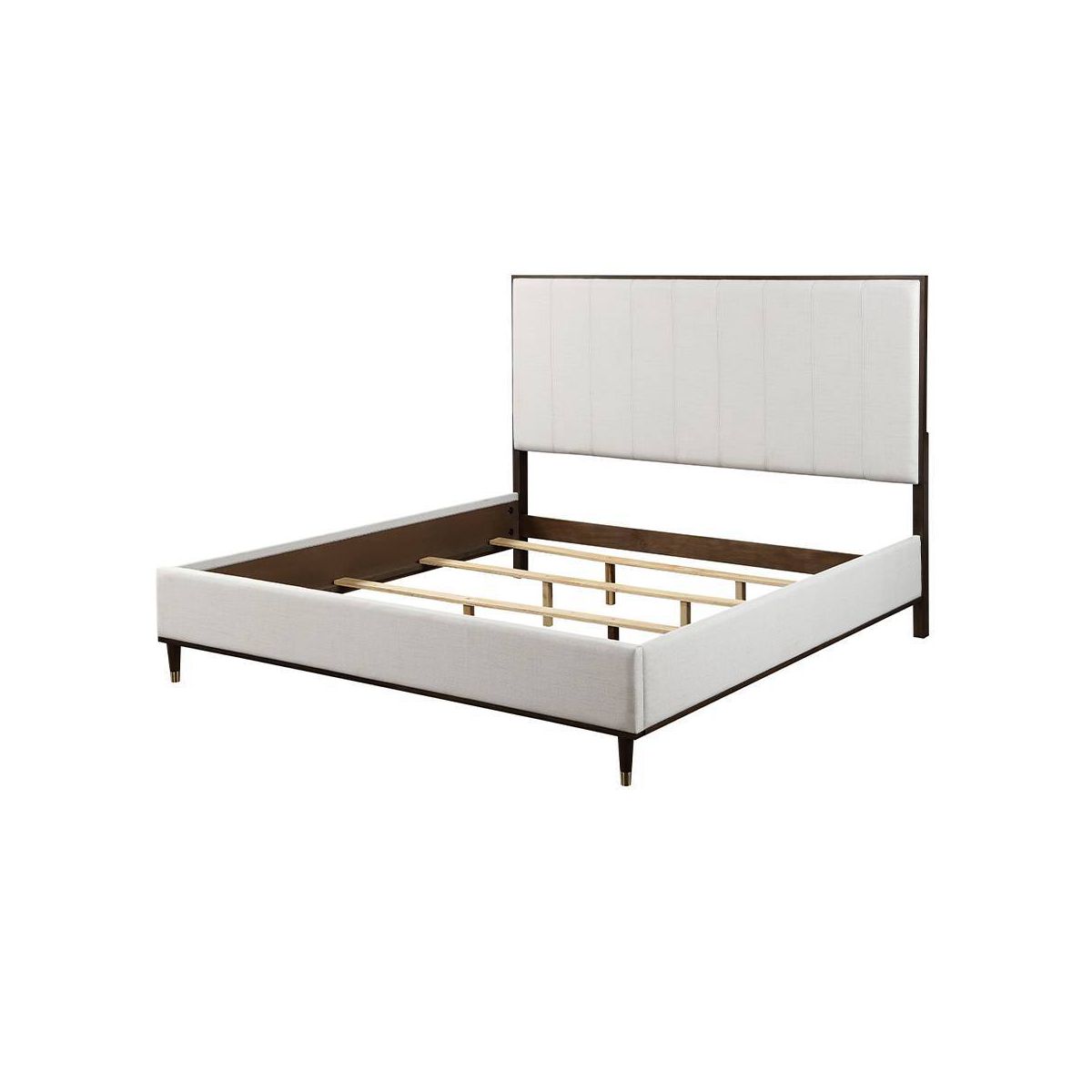 80.25" Eastern King Bed Carena Bed Light Gray Fabric White Brown Finish - Acme Furniture: Contemporary Upholstered Wood Frame - thumbnail 6