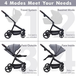 Baby Stroller, High Landscape Pushchair with Reversible Seat One Hand Fold, 4 Modes Convertible Travel System - 1 of 4