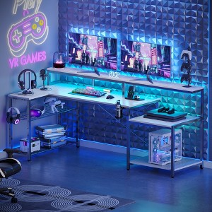Bestier 71.5" W LED Gaming Desk with Power Outlet, L-Shaped Computer Desk with Monitor Stand - 1 of 4