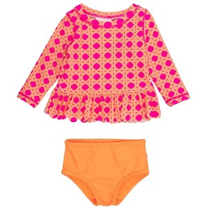 RuffleButts Girls UPF50+ Sun Protected Scallop Hem Long Sleeve Rash Guard Bikini - 1 of 4